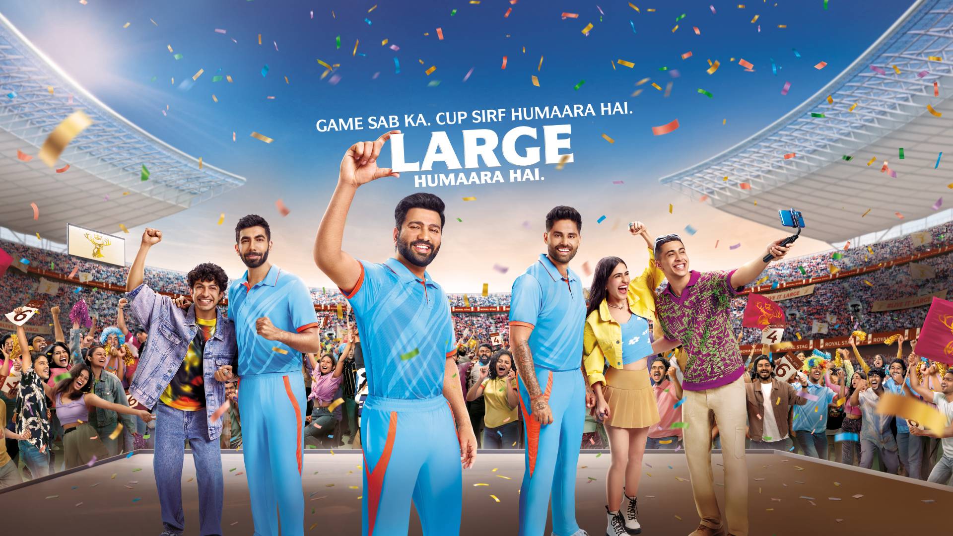 Watch Cricketing Icons Rohit Sharma and Jasprit Bumrah Celebrate India’s Rise in the latest Royal Stag Live It Large Film